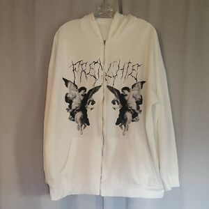 Chic White Angel Graphic Women's Zip-Up Sweater
